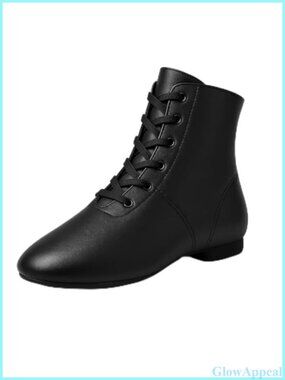 Leather Jazz Dance Boots High Top Lace Up Flat Split Sole Dance Shoes